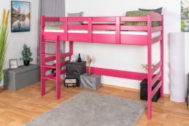Letto a soppalco 90 x 190 cm per adulti, "Easy Premium Line" K22/n, legno massiccio di faggio laccato rosa, divisibile