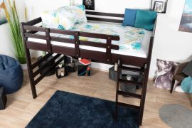 Letto a soppalco 140 x 200 cm "Easy Premium Line" K23/n, legno massiccio di faggio laccato marrone cioccolato, divisibile
