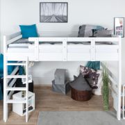 Letto a soppalco 160 x 190 cm "Easy Premium Line" K23/n, legno massiccio di faggio laccato bianco, divisibile