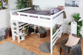 Letto a soppalco 160 x 200 cm "Easy Premium Line" K23/n, legno massiccio di faggio laccato bianco, divisibile