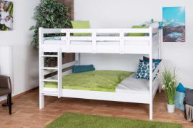 Letto a castello 140 x 200 cm per adulti "Easy Premium Line" K24/n, testiera e pediera dritte, legno di faggio massiccio, laccato bianco, divisibile