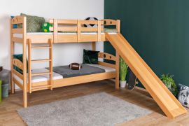 Letto a castello con scivolo 80 x 200 cm | Faggio massello naturale laccato | Divisibile in due letti singoli | Easy Premium Line K27/n