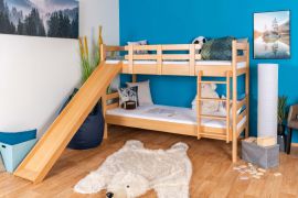Letto a castello bambini con scivolo 80 x 190 cm | Faggio massiccio naturale | Divisibile in 2 letti | Easy Premium Line K28/n