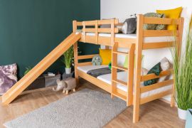 Letto a castello con scivolo 90 x 200 cm | Faggio massello naturale laccato | Divisibile in due letti singoli | Easy Premium Line K28/n