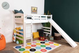 Letto a soppalco bianco con scivolo 90 x 190 cm | Faggio massiccio laccato | Trasformabile singolo | Easy Premium Line K30/n