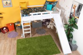 Letto a soppalco bianco con scivolo 120 x 190 cm | Faggio massiccio laccato | Trasformabile singolo | Easy Premium Line K31/n