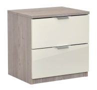 Comodino Sabadell 22 | Rovere e Beige Lucido | 2 Cassetti | 47 x 45 x 38 cm | Design Moderno