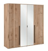 Armadio 2 ante specchio rovere | 209x200x57 cm | 6 ripiani | 3 appendiabiti | Maniglie nere | Design elegante