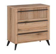 Cassettiera rovere 83 x 79 x 40 cm | 3 cassetti spaziosi | Maniglie allungate | Gambe nere | Design elegante