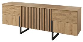 Elegante cassettiera con funzione push-to-open Slatina 07, gambe in metallo, rovere / nero, semisolido, dimensioni: 71 x 190 x 45 cm, con 6 vani
