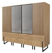 Armadio battente Slatina 45 | Rovere/nero | Specchio | 203 x 220 x 63 cm | Design moderno