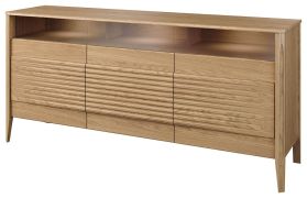Cassettiera ampia con LED Gorica 06 | Rovere oro | 85 x 180 x 50 cm | Soft close | Vetro Antisol bronzo | 3 ante, 9 vani