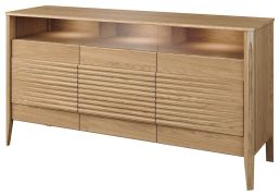 Cassettiera Gorica 07 con LED | Rovere oro | 85 x 161 x 50 cm | Soft Close | Vetro Antisol bronzo | 3 ante 9 vani