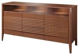 Cassettiera 2 ante e 2 cassetti Gorica 09 | Rovere rustico | 85 x 161 x 50 cm | LED | Vetro bronzo | Chiusura ammortizzata