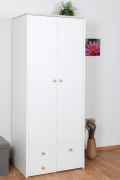 Armadio cameretta Egvad 02 | Bianco/faggio | 193 x 80 x 51 cm | 2 ante, 3 cassetti, 1 scomparto