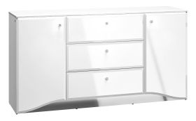 Cassettiera moderna bianco lucido | 2 ante, 3 cassetti, 4 scomparti | 85 x 160 x 41 cm | Sydfalster 02