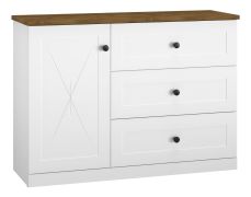 Cassettiera Oulainen 08 bianco/rovere | 86x120x40 cm | 1 anta, 3 cassetti, 2 scomparti | Design moderno