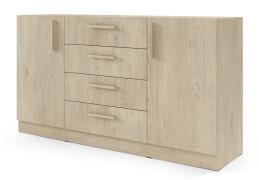Cassettiera | colore: rovere Cremona | 156 x 40 x 85 cm | 2 ante | 4 cassetti | bordi in ABS | 4 scomparti | 2 ripiani | Edegem 07