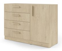 Cassettiera | 4 cassetti | 1 anta | bordi in ABS | 2 scomparti | 1 ripiano | colore: rovere Cremona |121 x 40 x 85 cm | Edegem 08