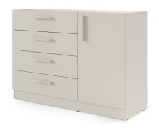 Cassettiera | 4 cassetti | 1 anta | bordi in ABS | 2 scomparti | 1 ripiano | colore: cashmere |121 x 40 x 85 cm | Edegem 08