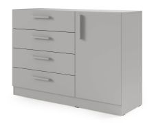 Cassettiera | 4 cassetti | 1 anta | bordi in ABS | 2 scomparti | 1 ripiano | colore: grigio platino |121 x 40 x 85 cm | Edegem 08