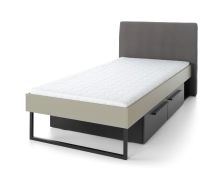Letto singolo Authie 12 con 2 cassetti | Verde menta/nero | 90 x 200 cm | Testata in tessuto | Bordi ABS