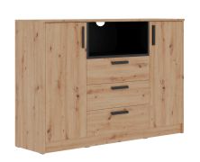 Comò | Fafe 05 | 137 x 40 x 95 cm | Rovere Artisan / Nero | 2 ante | Bicolore | 3 cassetti | 7 scomparti | Sistema Soft Close | Ampio spazio contenitivo
