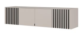 Top per armadio Leeds 33 & 34 cashmere | 4 ante e 3 scomparti | Doghe nere | 50 x 205 x 51 cm | Bordi ABS