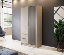 Armadio moderno Leeds 29 | 2 cassetti | Cashmere con doghe nere | 200 x 105 x 51 cm | 5 scomparti | 1 asta appendiabiti