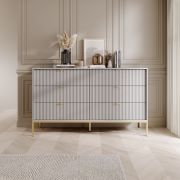 Cassettiera moderna 6 cassetti Worthing 64 | Grigio/Oro | 91 x 154 x 39 cm | Frontali a coste | Design elegante