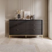 Cassettiera moderna 6 cassetti Worthing 64 | Nero/Oro | 91 x 154 x 39 cm | Frontali a coste | Elegante e spaziosa