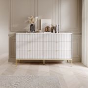 Cassettiera moderna 6 cassetti Worthing 64 | Bianco/Oro | 91 x 154 x 39 cm | Design elegante | Ampio spazio