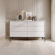 Cassettiera moderna Worthing 64 | 6 cassetti capienti | Bianco/Nero/Oro | 91 x 154 x 39 cm | Design elegante