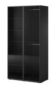 Armadio nero con ante in vetro | 200 x 101 x 51 cm | 6 scomparti | 2 appendiabiti | Design elegante e resistente