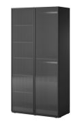 Armadio grigio con ante in vetro fresato | 200 x 101 x 51 cm | 6 scomparti | 2 appendiabiti | Design raffinato