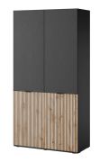 Armadio Bainton 01 nero/rovere Wotan | 200 x 101 x 51 cm | 6 scomparti | 2 appendiabiti | Design elegante e resistente