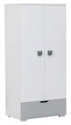 Armadio cameretta Maipu 04 | 2 ante battenti | Bianco/grigio | 195 x 90 x 52 cm | Design moderno
