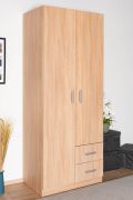 Armadio ante battenti Plata 07 | Rovere Sonoma | 201 x 80 x 53 cm | 2 cassetti | 4 ripiani | Design moderno