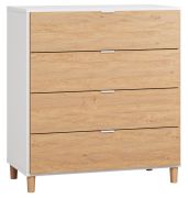 Cassettiera Arbolita 33 bianco e rovere | 4 cassetti soft close | LED integrato | 100 x 90 x 47 cm