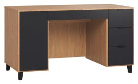 Scrivania Leoncho 02 | Rovere e nero | 78 x 140 x 67 cm | Design moderno | Soft touch