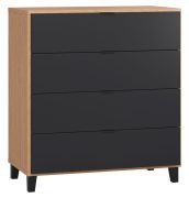 Cassettiera Leoncho 07 | Rovere e nero | 100 x 90 x 47 cm | 4 cassetti soft close | LED touch