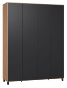 Armadio battente Leoncho 15 | rovere e nero | 239 x 185 x 57 cm | ante pieghevoli, LED, soft touch