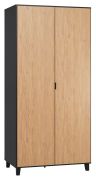 Armadio 2 ante Leoncho 39 | Nero e rovere | 195 x 93 x 57 cm | Laccatura soft touch | LED sensore