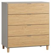 Cassettiera Nanez 29 grigio/rovere | 4 cassetti con LED | 100 x 90 x 47 cm | Design moderno e funzionale