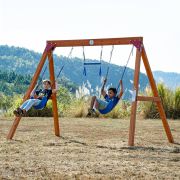 Torretta gioco "KidsFun" | Altalena doppia e trapezio da ginnastica con anelli | 299 x 180 x 208 cm | 7 fori per diversi tipi di altalena | Catene senza ganci