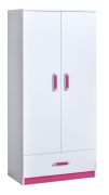 Armadio cameretta "Frank" 01 | 2 ante battenti | bianco e rosa | 189 x 90 x 50 cm