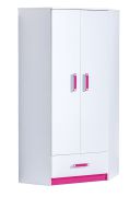 Armadio angolare cameretta Frank 02 | Bianco e rosa | 189 x 87 x 87 cm | Design moderno per bambini