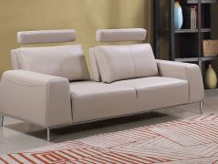 Divano Premium "Veneto" in vera pelle, 3 posti, ecrù/beige