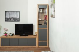 Vetrinetta moderna Faleula 02 | Rovere e grigio | 196 x 50 x 43 cm | Design senza maniglie