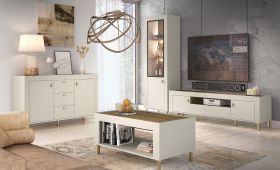 Soggiorno 4 pezzi Barbe | Color cashmere | Bordi ABS | Maniglie dorate | Design moderno salvaspazio